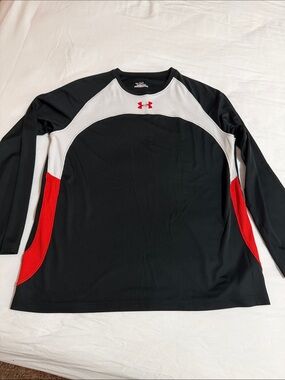 Under Armour Boy’s Black Long Sleeve Athletic Shirt with Red & White Panels